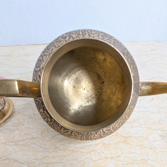 Vintage Brass Metal Embossed  Coffee Teapot Kettle Server With Lid - Picture 9 of 17